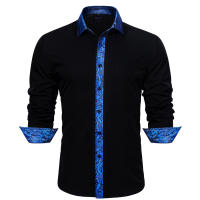Camisa De Seda Barry Wang Para Hombres Cuello En V Manga Larga Estilo Slim Fit Colores Blancos Y Negros Top Casual Transpirable - details 9