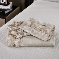 Set De Edredón Satinado 3PCS Colores Blanco Khaki Y Rosa Seda Suave Con Volantes Estilo Moderno Para Cama Conjunto De Ropa De Cama - details 28