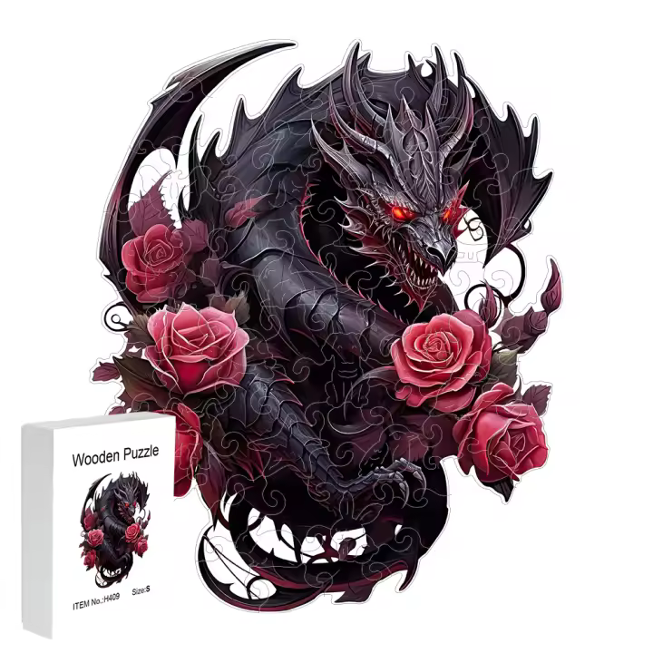 Rompecabezas De Madera Misterioso Dragón Negro Caja De Regalo Exquisita Para El Día De San Valentín Forma Irregular De Animal Regalo Para Adultos Alivio Del Estrés - 1