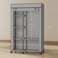HOMCOM Armario de Tela con Ruedas, Armario Portátil, con Barra para Colgar, 6 Estantes, Marco de Acero, para Dormitorio, Vestidor, 103x43x162,5 cm - details 2