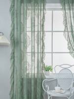 Cortinas Verdes Salvia Transparentes 52x63 Pulgadas 1 Panel Con Patrón De Hojas Bordadas Estilo Floral Voile Semi Transparente Para Sala De Estar - details 0