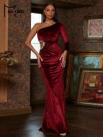 Vestido De Noche Elegante De Veludo Negro Con Diamantes Y Hombro Solo Para Mujer Vestido Slim Para Fiesta De Premiación Y Eventos Elegantes - details 15