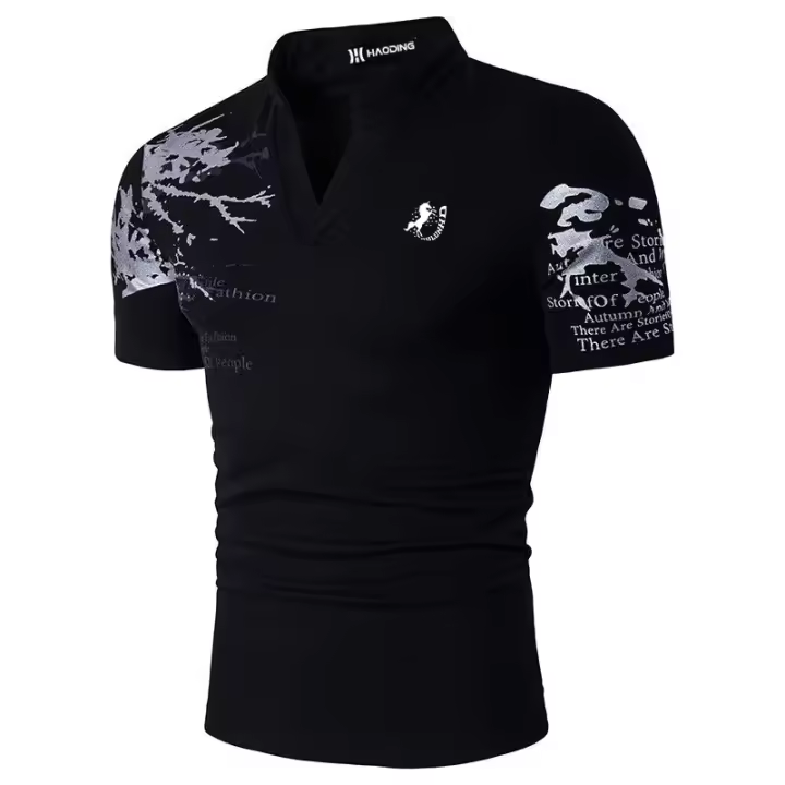 Camiseta De Verano Para Hombre 100% Poliéster Con Estampado 3D Digital Cuello Erguido Estilo Casual Manga Corta Ajustada - 1