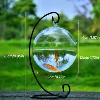 Acuario De Vidrio Transparente Con Soporte Para Decoración De Hogar Forma Redonda/Cuadrada Vaso De Peces Con Soporte De Colgante - details 1