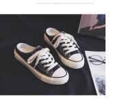 Zapatillas Planas De Lona Para Mujer Media Caña Con Cordones Moda Otoño Negro Blanco Suela Baja Punta Redonda Zapatos Casuales - details 10