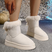 Botas De Nieve Elegantes Con Lazo Y Punta Redonda Para Mujer Invierno Confortables Antideslizantes Suaves De Velours Calientes Botines De Tacón Medio Calf High - details 2