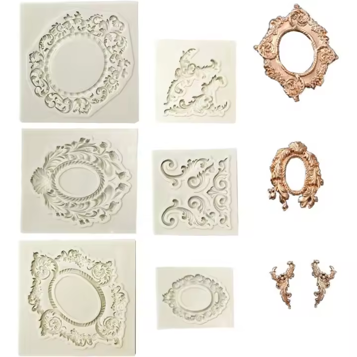 6 PCS Silicona Molde de Pastel de Fondant Estilo Barroco Retro del Marco de la Foto para Sugarcraft, Cupcake Topper, joyería, Arcilla polimérica, proyectos de artesanía - Gris - 1