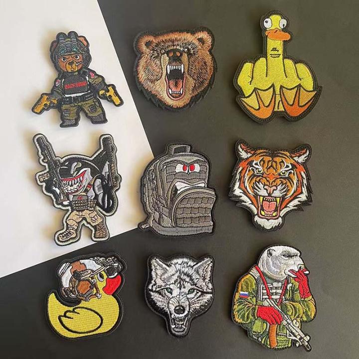 Parches Divertidos Con Gancho Y Buho Tácticos De Animales Oso Tiburón Tigre Lobo Pato Aplicaciones Bordadas De Ropa Adhesivos