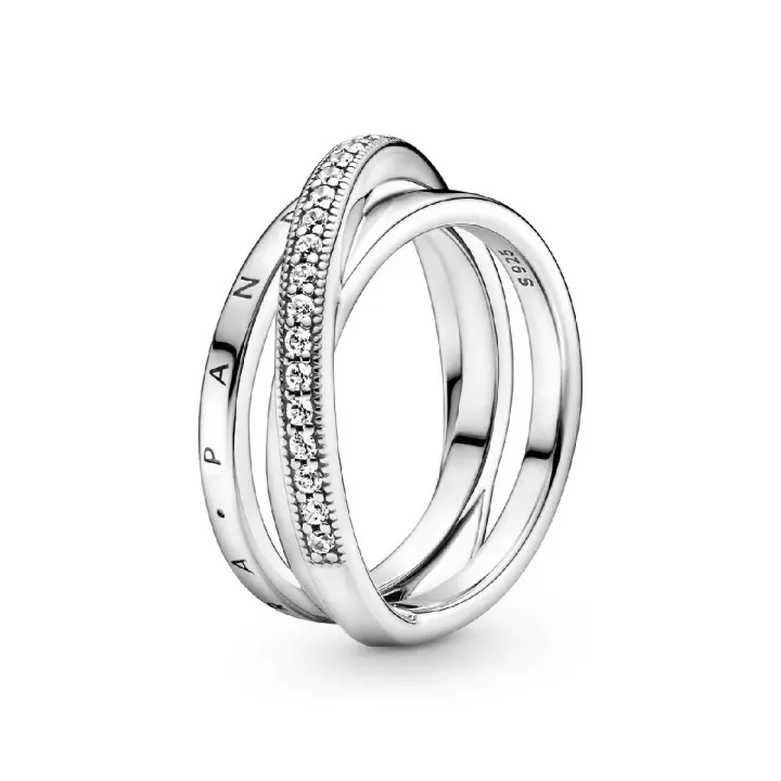 Anillo Pandora Cruzado Triple Banda en Pavé - 1