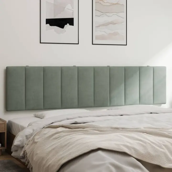 Cabecero de cama acolchado terciopelo gris claro 200 cm - 1