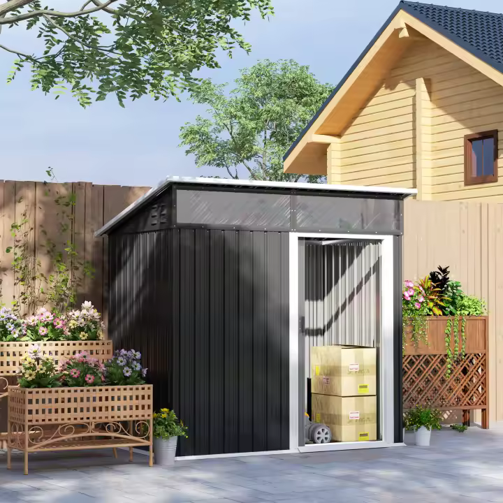 Outsunny Caseta de Jardín Exterior 1,9m² 195x122x182 cm Cobertizo de Jardín Exterior con Base Refuerzo (Suelo NO Incluido) Puerta Corredera Ventanas Cobertizo para Terraza Patio - 1