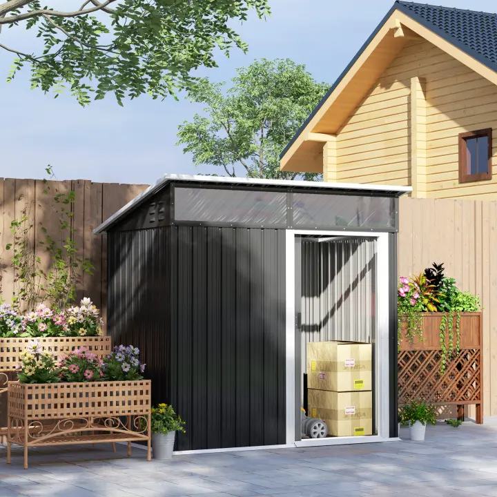 Outsunny Caseta de Jardín Exterior 1,9m² 195x122x182 cm Cobertizo de Jardín Exterior con Base Refuerzo (Suelo NO Incluido) Puerta Corredera Ventanas Cobertizo para Terraza Patio - 1