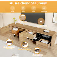 Tablero Bajo, TV, almacenamiento múltiple, tablero aglomerado de color Madera, Unidad de almacenamiento Abierta con compartimientos trapezoidales, Tita capacidad para televisores de hasta 70 pulgadas, dimensiones 173x38x48 cm - details 1