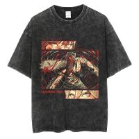 Camiseta De Manga Corta Para Hombre Estilo Hip Hop Vintage Washed En Color Negro Con Estampado De Cadena Anime Camiseta Casual Para Todas Las Estaciones - details 5