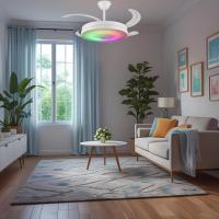 Ventilador de techo con aspas retráctiles, luz led RGB de 72W y altavoz Althea S. Tamaño Ø92cm, modo invierno/verano, con mando y APP móvil en color blanco - details 0