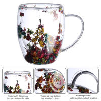 Taza De Vidrio Doble Capa Creativa Y Bonita Con Flores Reales Taza De Café Con Asas De Alta Borosilicato Para Regalos Personales - details 3