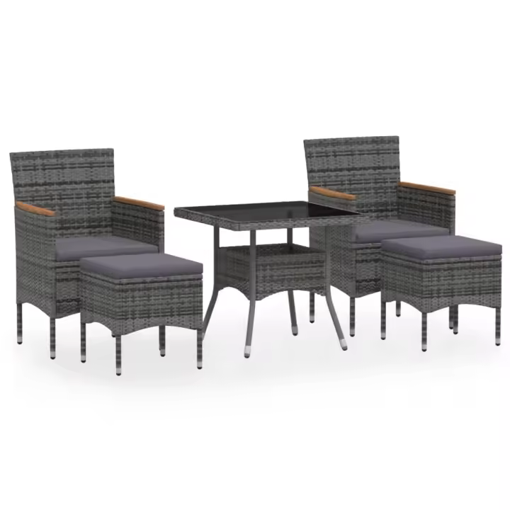 vidaXL Set comedor jardín 5 pzas ratán sintético vidrio templado gris - 1