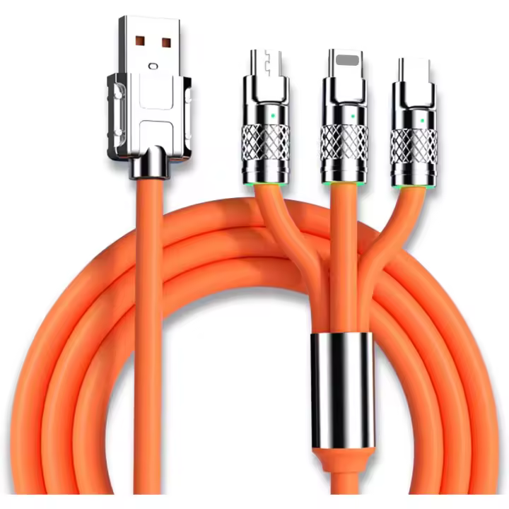 FGNS. Cable de datos carga rápida USB 3 en 1(1.2Metro), cable de datos de carga múltiple 6A/120W, carga rápida, grueso, cable de datos uno a tres adecuado para iP/Micro/USB tipo C tres interfaces - 1