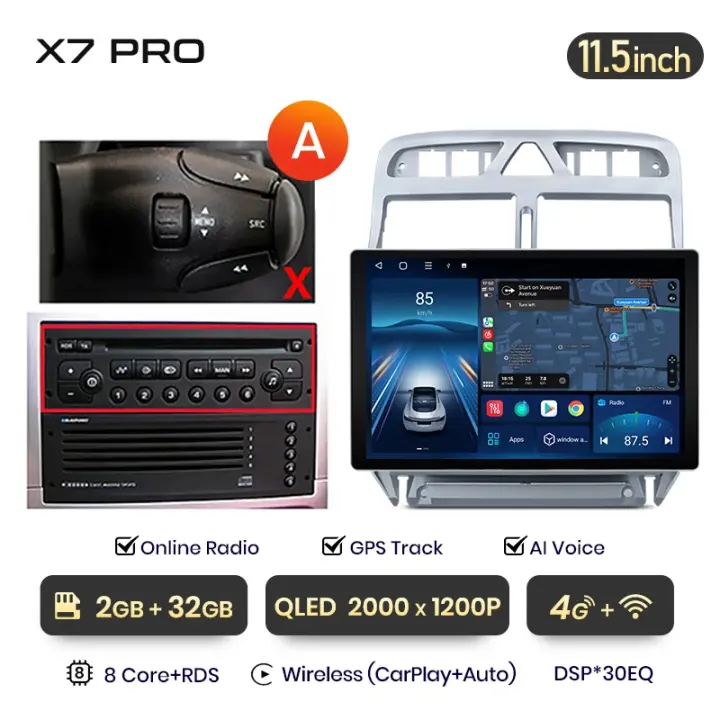 Junsun X8 11.5“ 2K 2000*1200 QLED CarPlay inalámbrico Android Auto radio para Peugeot 307 CC SW 2002 2003 2004 2005 2006 2007 2008 2009 2010 2011 2012 2013  de coche  autoradio multimedia - 1