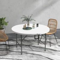 Outsunny Mesa Auxiliar Redonda Mesa de Jardín Plegable con Marco de Acero y Encimera de HDPE Carga 80 kg para Interior y Exterior Ø122x73 cm Blanco - details 1