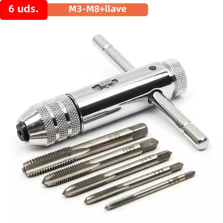 Ajustable Agarre De Plata T Con Portarretas Para Taps Herramientas Manuales Conjunto De Llaves Metrás M3-M8 Con 5pcs De Tornillos De Hilo Métrico - 1
