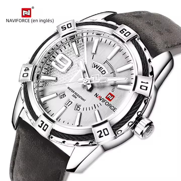 Reloj De Pulsera De Cuarzo NAVIFORCE Militar Deportivo Para Hombres Con Mostrador De Fecha Y Luz Táctil Resistente Al Agua De Cuero Reloj De Moda Casual - 1