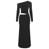 Vestido Largo De Cintura Bajada Asimétrico Para Mujer Estilo Europeo Nueva Colección Otoño 2024 Color Sólido Manga Larga Ajustado - details 24