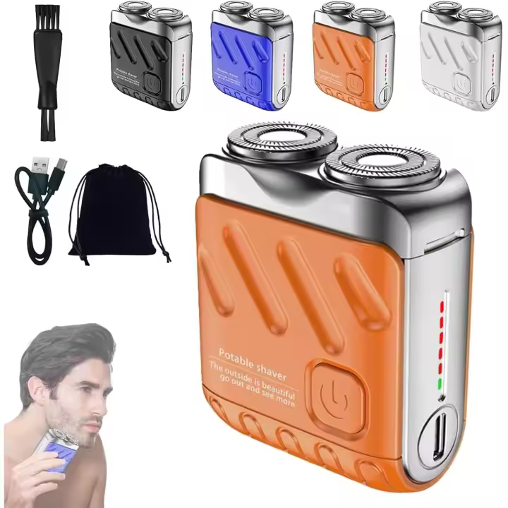 Afeitadora eléctrica portátil de doble anillo rotatorio, afeitadora de alta visibilidad, mini afeitadora eléctrica de doble cabezal para casa y viajes (naranja) - 1