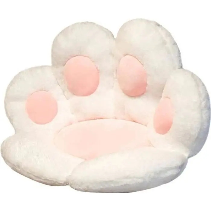 Almohadillas para silla Almohadilla para pies Lavable a máquina Lindo cojín con forma de pata de gato Felpa blanca + algodón PP 70x60x12cm - 1