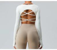 Top Deportivo De Manga Larga Para Mujer Sexy Cruzado En La Espalda Rápido Secado Yoga Gimnasio Entrenamiento Crop Top Casual - details 20