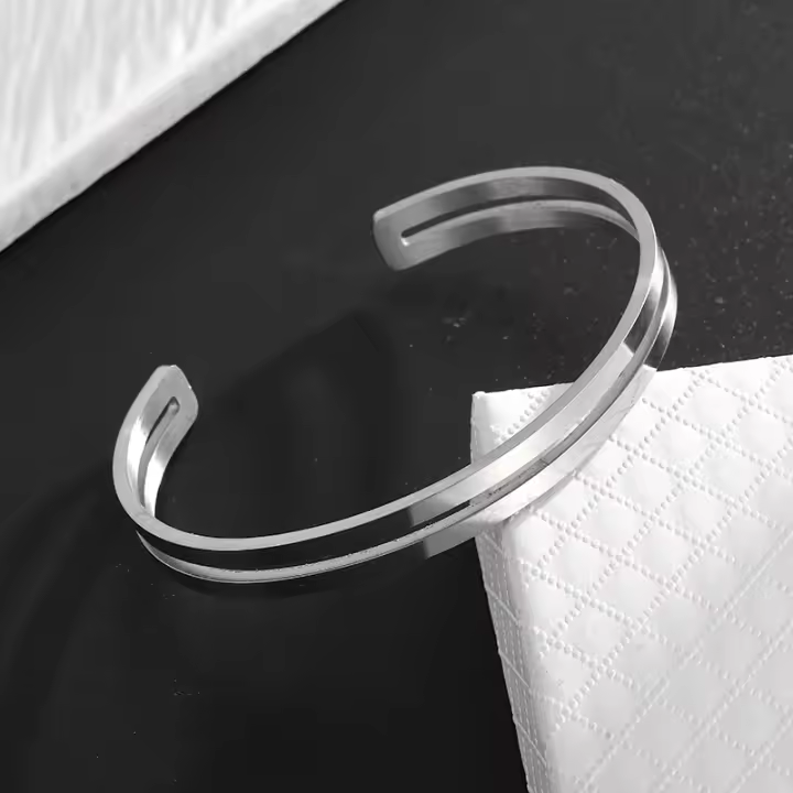 Pulsera De Titanio Doble Capa Brillante Para Hombres Y Mujeres Pulsera De Cuff De Dos Colores Joyería Para Parejas Estilo Clásico - 1