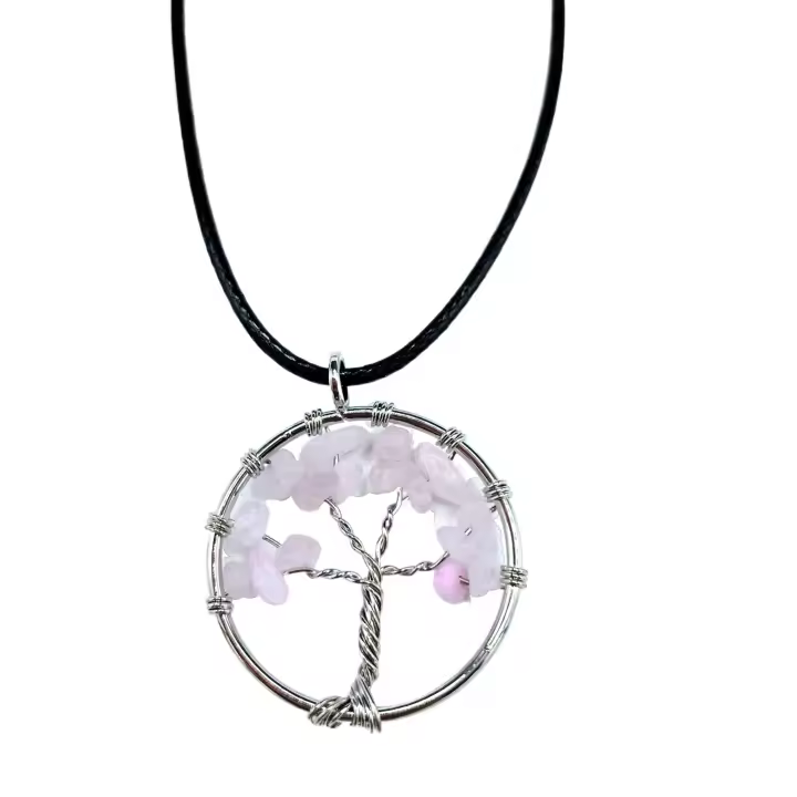 VivaEsencia – Colgante Árbol de la Vida con Cuarzo Rosa Natural | Amor propio, energía femenina y armonía emocional | Diseño espiritual y simbólico ideal para regalar o llevar en rituales de sanación - 1