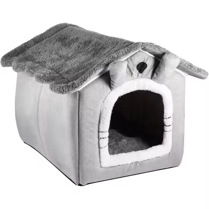 Caseta para mascotas de 40 x 38 x 35 cm, caseta portátil para perros y gatos, cama interior con cojín extraíble, cueva para gatos, cama cálida para cachorros, lavable y plegable - 1
