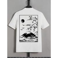 Camiseta De Algodón Casual Para Hombre Estampada Con Cherry Blossom Y Montaña Fuji Estilo Hip Hop Suelta Para El Verano - details 1