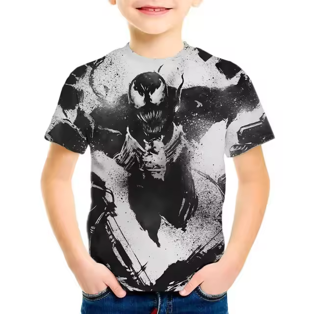 Camiseta De Verano Para Niños Con Diseño 3D De Veneno Manga Corta Impresión De Dibujos Animados Ropa Infantil Deporte Unisex Polyester - 1