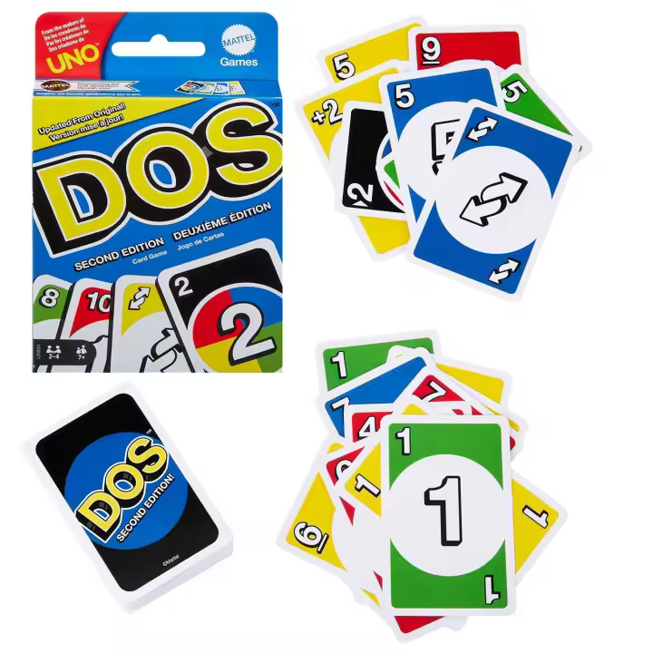 Mattel Games Juego de cartas DOS Segunda Edición Juego de mesa familiar de UNO +7 años (Mattel HNN01) - 1