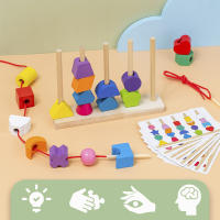 Juego De Enigmas De Madera Montessori Juguete Educativo Para Niños Cognición De Colores Y Formas Juguetes Coloridos Con Perlas Regalo Para Niños De 3-6 Años - details 0