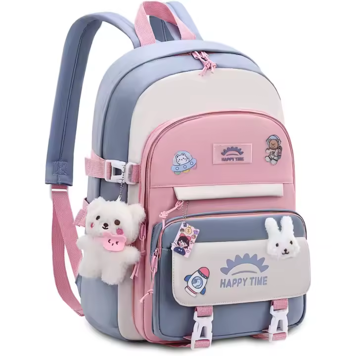 Mochilas Escolares Niña, 20 Litros Mochila para Niñas with Colgante de 8 a 12 Años, Ligera and Impermeable Kawaii Escolar de Nailon para Niñas, Azul - 1