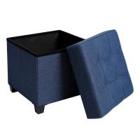 Taburete reposapiés cuadrado con almacenamiento y tapizado capitoné, patas de madera maciza, asiento acolchado de espuma, disponible en gris oscuro, gris claro y azul marino - details 1