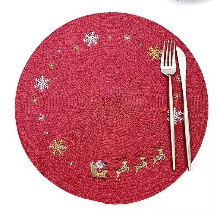 6 Pcs Plastic Christmas Placemats Round Snowflake Red Placemats 15 Inch Winter - 1