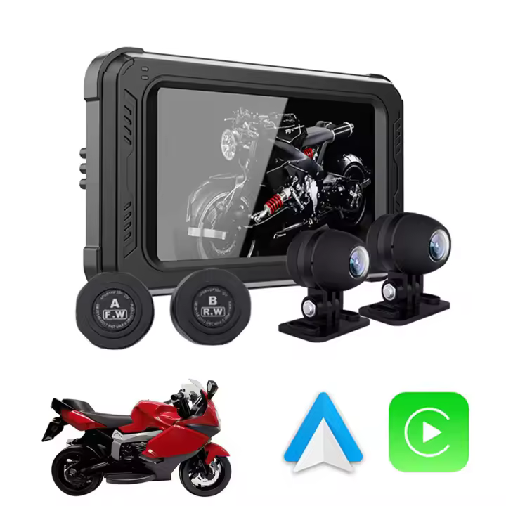 Navegador GPS para moto 3 en 1 y grabador de moto carplay inalámbrico compatible con Android Auto Siri y Google Assista - 1