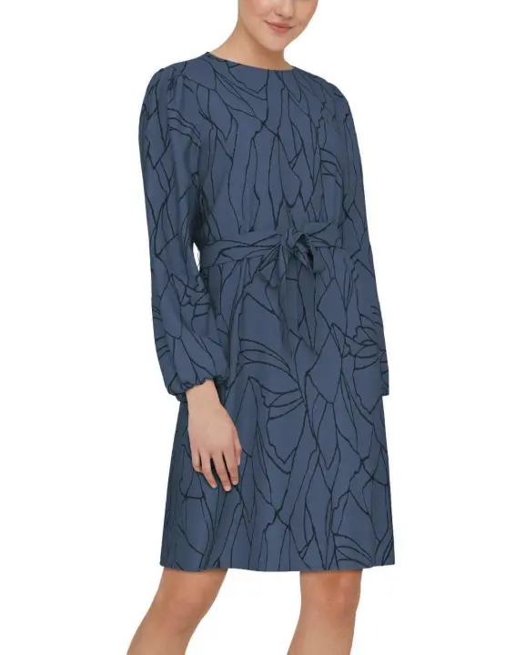 Vestido corto Vila Paya azul estampado manga larga de mujer - 1