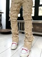 Pantalones De Mezclilla Para Hombre Estilo Hip Hop Callejero Jeans Arrugado Y Destrozado Ajustados Y Rectos Material 100% Algodón - details 4