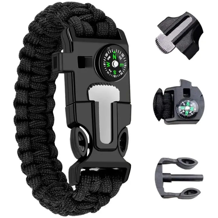 Pulsera de Supervivencia equipada con Iniciador de Fuego de Ferrocerio, Silbato, Brújula, Mini Sierra, Cuerda de Rescate Fuerte, Tamaño de Banda Ajustable, Camping, Kit de Emergencia, Montaña, senderismo, impermeable - 1