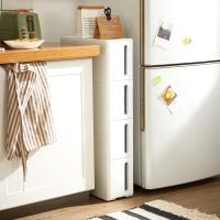Cajonera estrecha con 4 cajones, deslizable con ruedas extraíbles, ahorro de espacio para baño, blanco y marrón o gris, 45x17x84 cm - details 3
