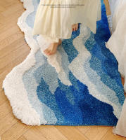 Alfombra Antideslizante De Estilo Japonés Con Patrón Azul De Mar Tufted Alfombra De Flocado Para El Hogar Alfombrilla De Piso Bonita Y Antideslizante - details 1