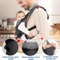 Ergomía Portor, mejor portabebés para recibir nasido, soporte ajustable para Cabeza y Cuello, para niños Pequeños de 1 a 36 més, Azul Profundo (GRIS) - details 2