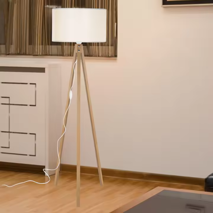 Lámpara de pie Rochester 1xE27 20 W MDF PVC textil 19 x 37 cm bambú / crema [lux.pro] - 1