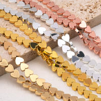 Bolas De Piedra Natural Hematita Corazón Platinadas Doradas 6MM Para Fabricación De Joyas Pulseras Collares DIY Gold Silver Plated Flat Heart-Shaped Hematite Natural Stone Spacer Loose Beads - details 2