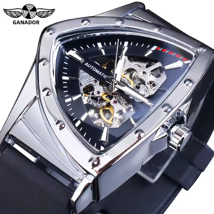 Reloj Mecánico Deportivo Para Hombre WINNER Estilizado En Transparente Con Movimientos Automáticos Y Luminiscencia Puntos Triangulares En Silicona - 1
